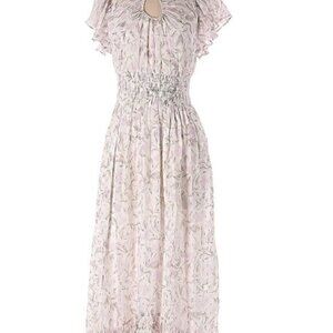 Long cream and lavender floral Rebecca Taylor dress